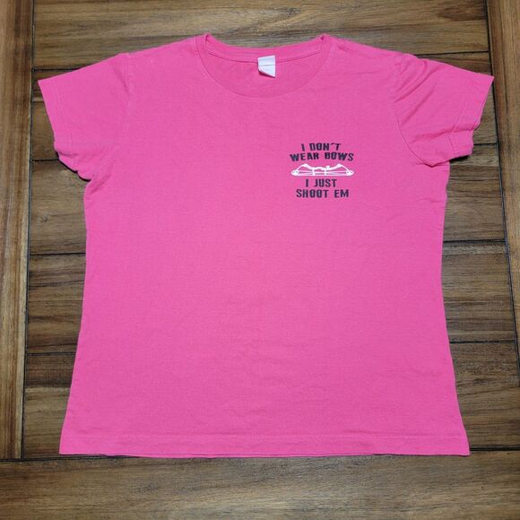 LAT SS Pink Tee " I Don't Wear Bows, I Just Shoot Them" - Size Large - Picture 4 of 5